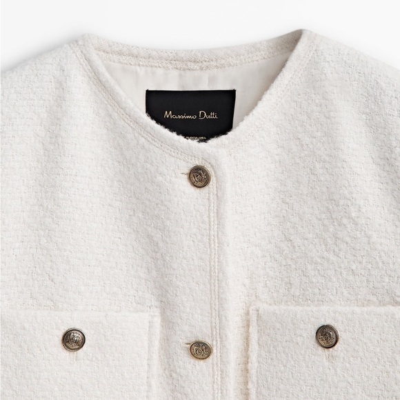 NWT. Massimo Dutti Cream Wool Blend Textured Elegant Cropped Jacket. Size M, L. - Picture 3 of 13